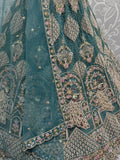 Fantastic Teal Blue Dori Work Net Lehenga Choli With Dupatta - Zeel Clothing