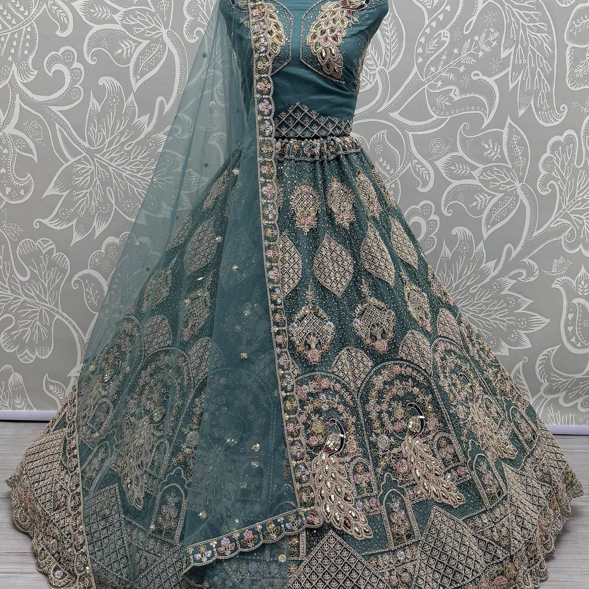 Fantastic Teal Blue Dori Work Net Lehenga Choli With Dupatta - Zeel Clothing