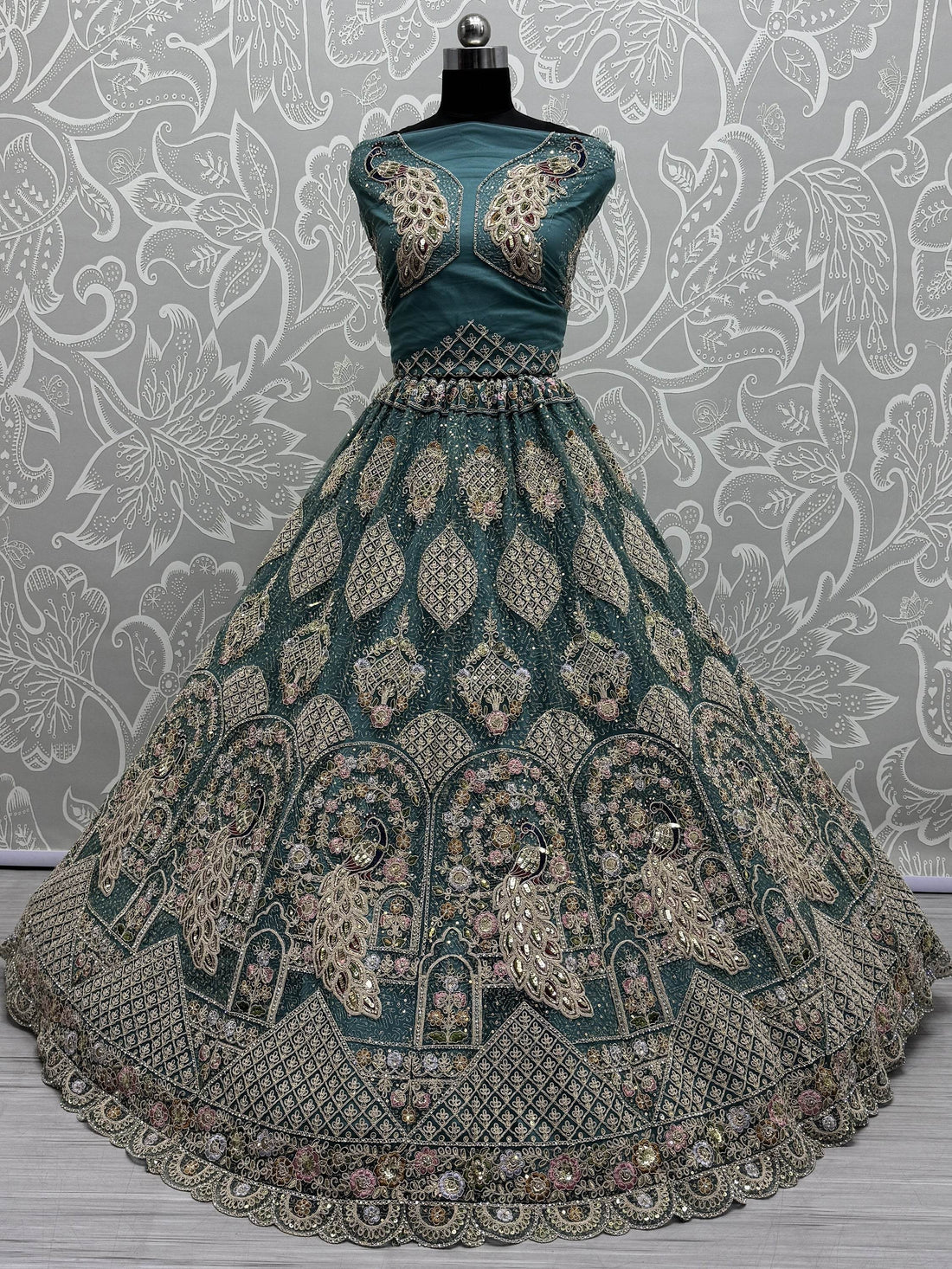 Fantastic Teal Blue Dori Work Net Lehenga Choli With Dupatta - Zeel Clothing