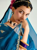 Fantastic Teal Blue Embroidery Border Work Organza Function Wear Saree - Zeel Clothing