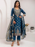 Fantastic Teal Blue Hand Work Jacquard Silk Party Wear Pant Suit With Dupatta - Zeel Clothing