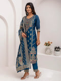 Fantastic Teal Blue Hand Work Jacquard Silk Party Wear Pant Suit With Dupatta - Zeel Clothing