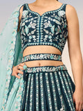 Fantastic Teal Blue Sequins Satin Wedding Lehenga Choli With Dupatta - Zeel Clothing