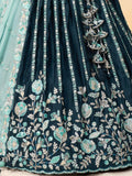 Fantastic Teal Blue Sequins Satin Wedding Lehenga Choli With Dupatta - Zeel Clothing