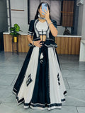 Fantastic White & Black Mirror Work Cotton Lehenga Choli With Koti - Zeel Clothing
