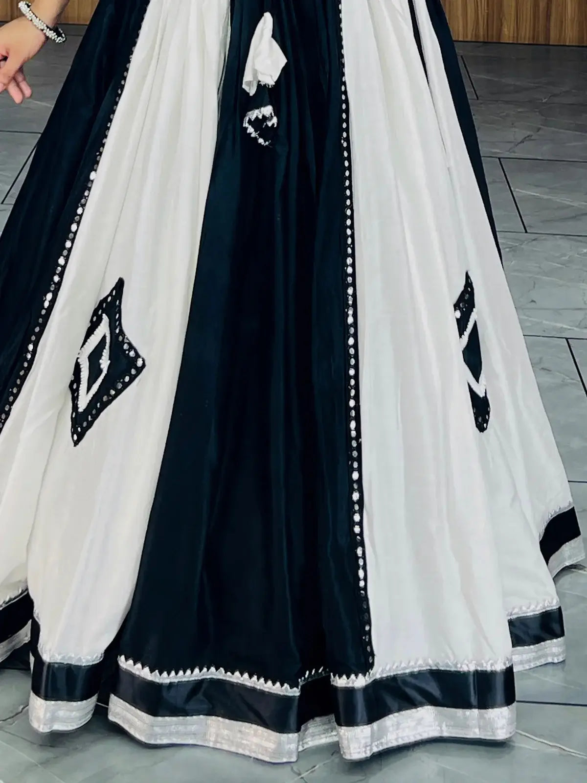 Fantastic White & Black Mirror Work Cotton Lehenga Choli With Koti - Zeel Clothing