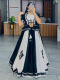 Fantastic White & Black Mirror Work Cotton Lehenga Choli With Koti - Zeel Clothing