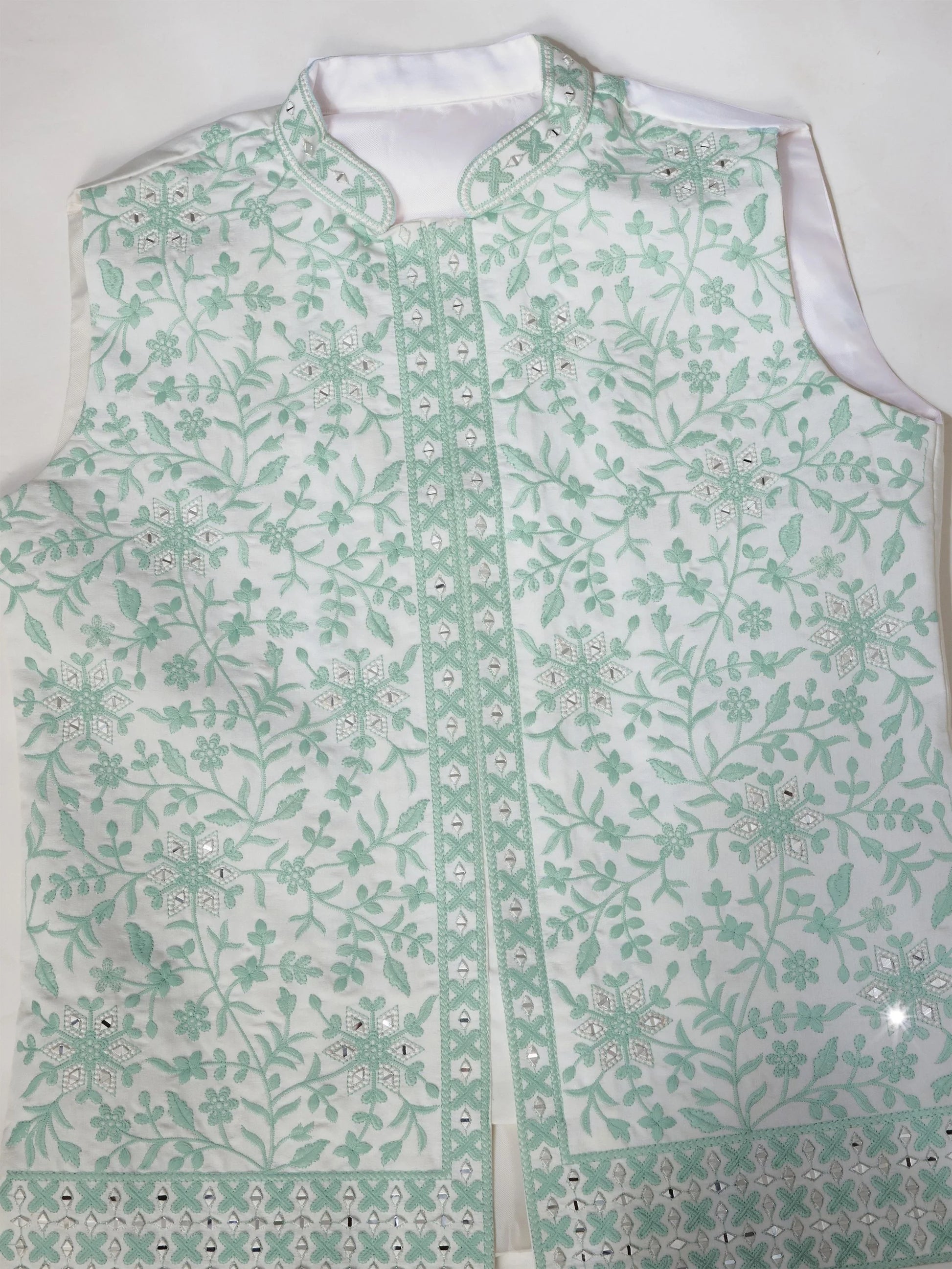 Fantastic White Embroidered Silk Festive Wear Men Kurta Set And Jacket