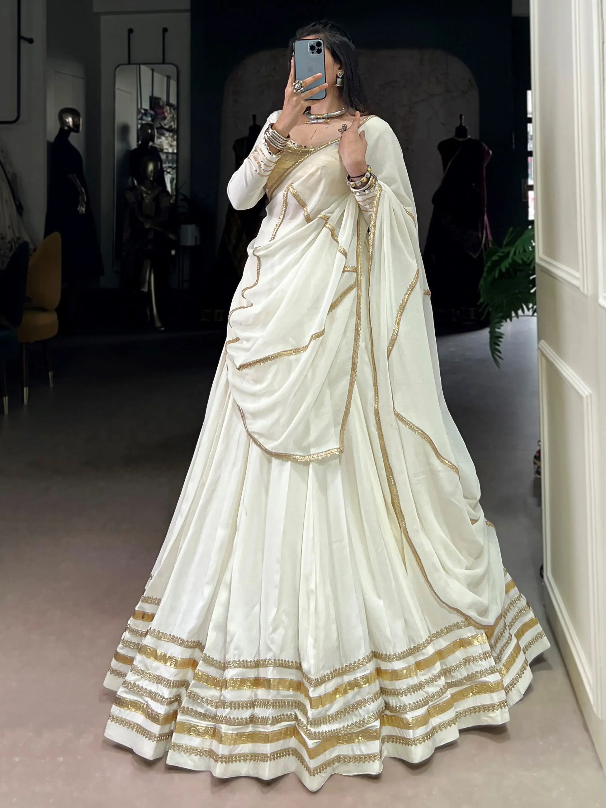 Fantastic White Lace Work Chiffon Navratri Special Lehenga Choli With Dupatta - Zeel Clothing