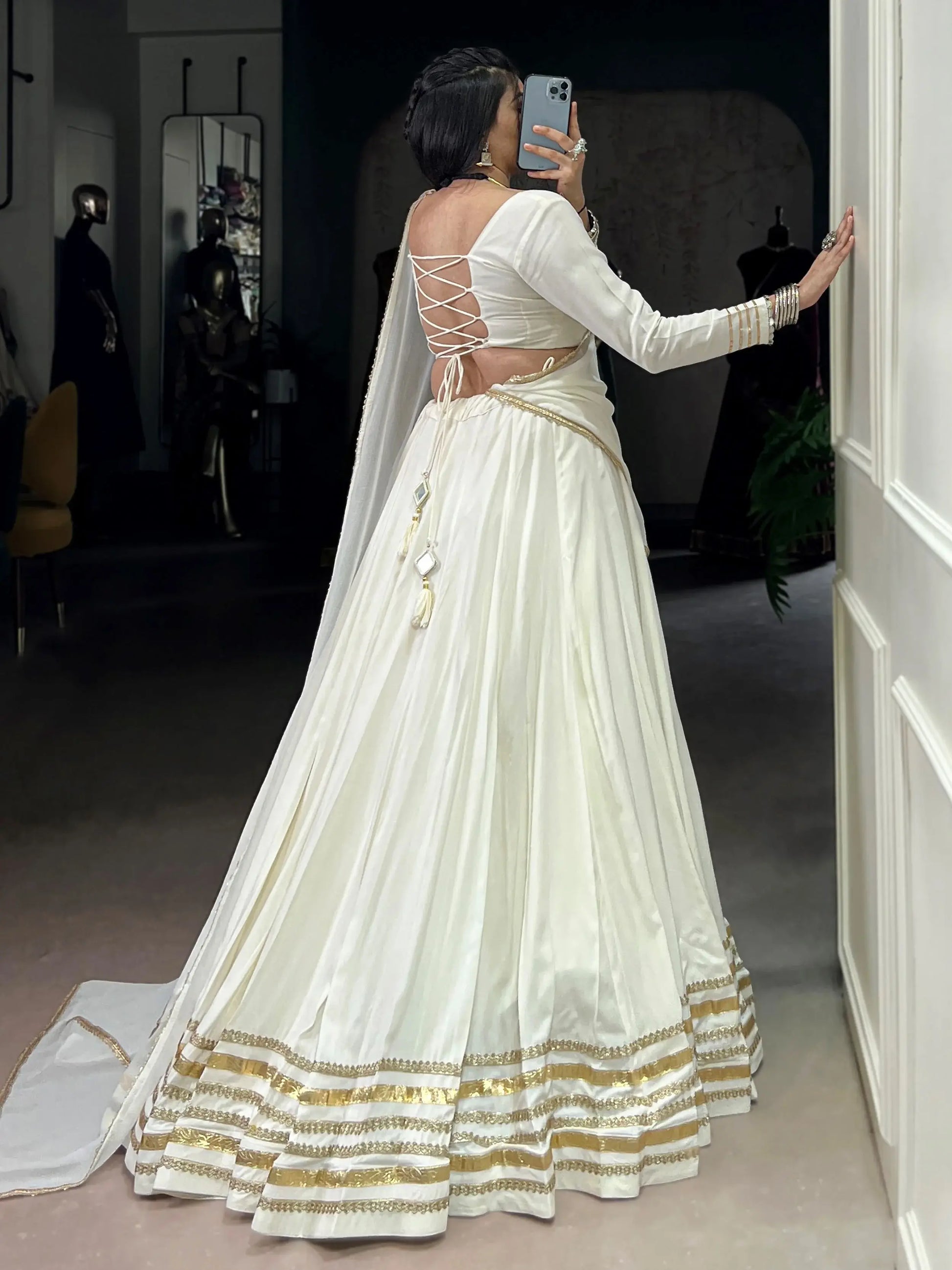 Fantastic White Lace Work Chiffon Navratri Special Lehenga Choli With Dupatta - Zeel Clothing