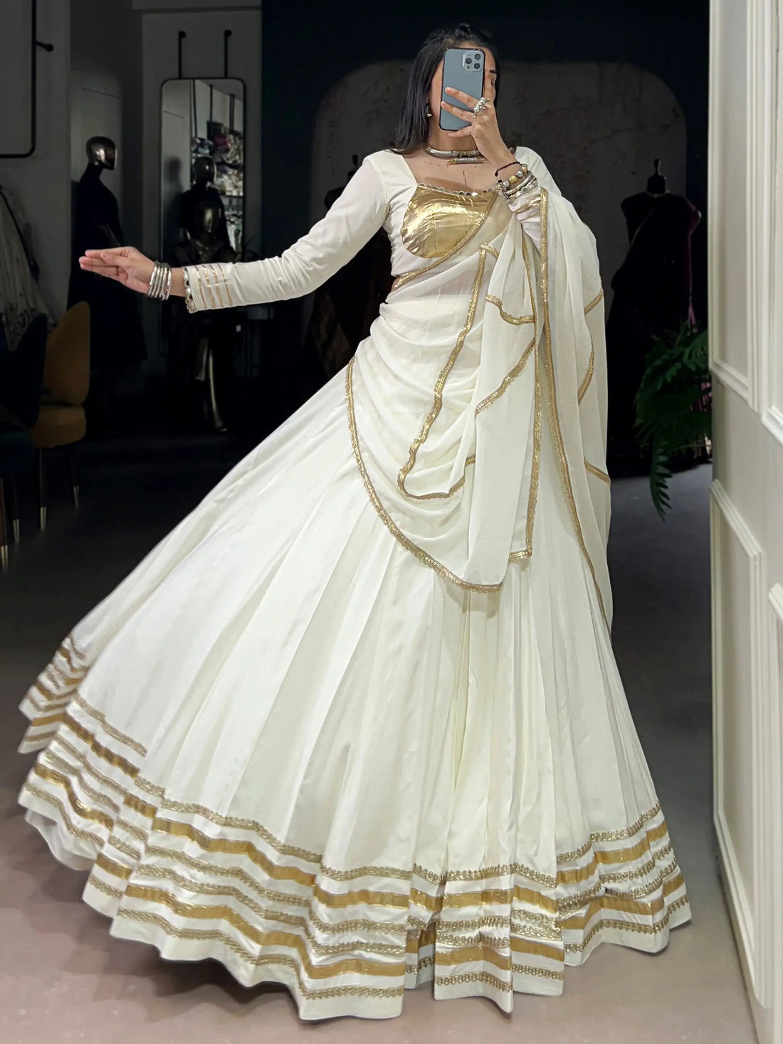 Fantastic White Lace Work Chiffon Navratri Special Lehenga Choli With Dupatta - Zeel Clothing