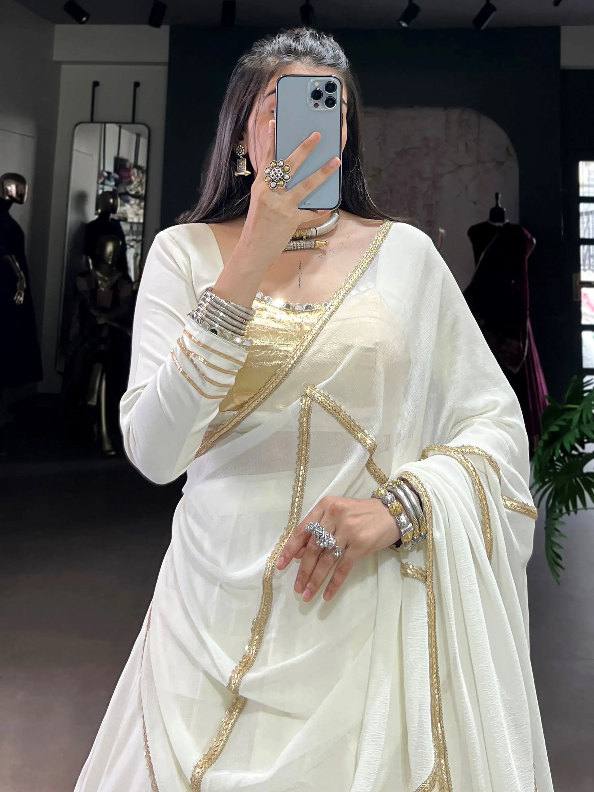 Fantastic White Lace Work Chiffon Navratri Special Lehenga Choli With Dupatta - Zeel Clothing