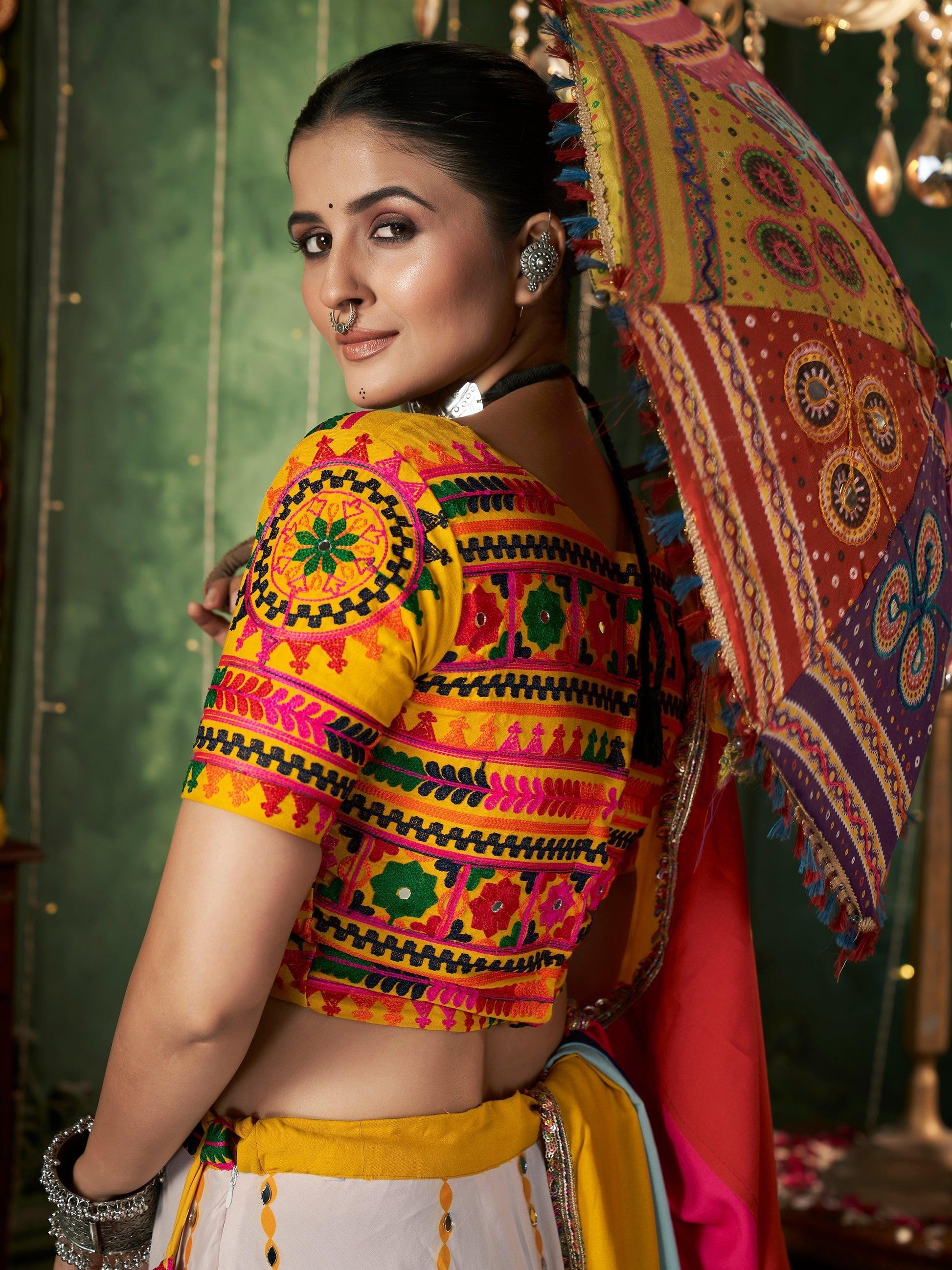 Fantastic White Mirror Work Cotton Navratri Lehenga Choli