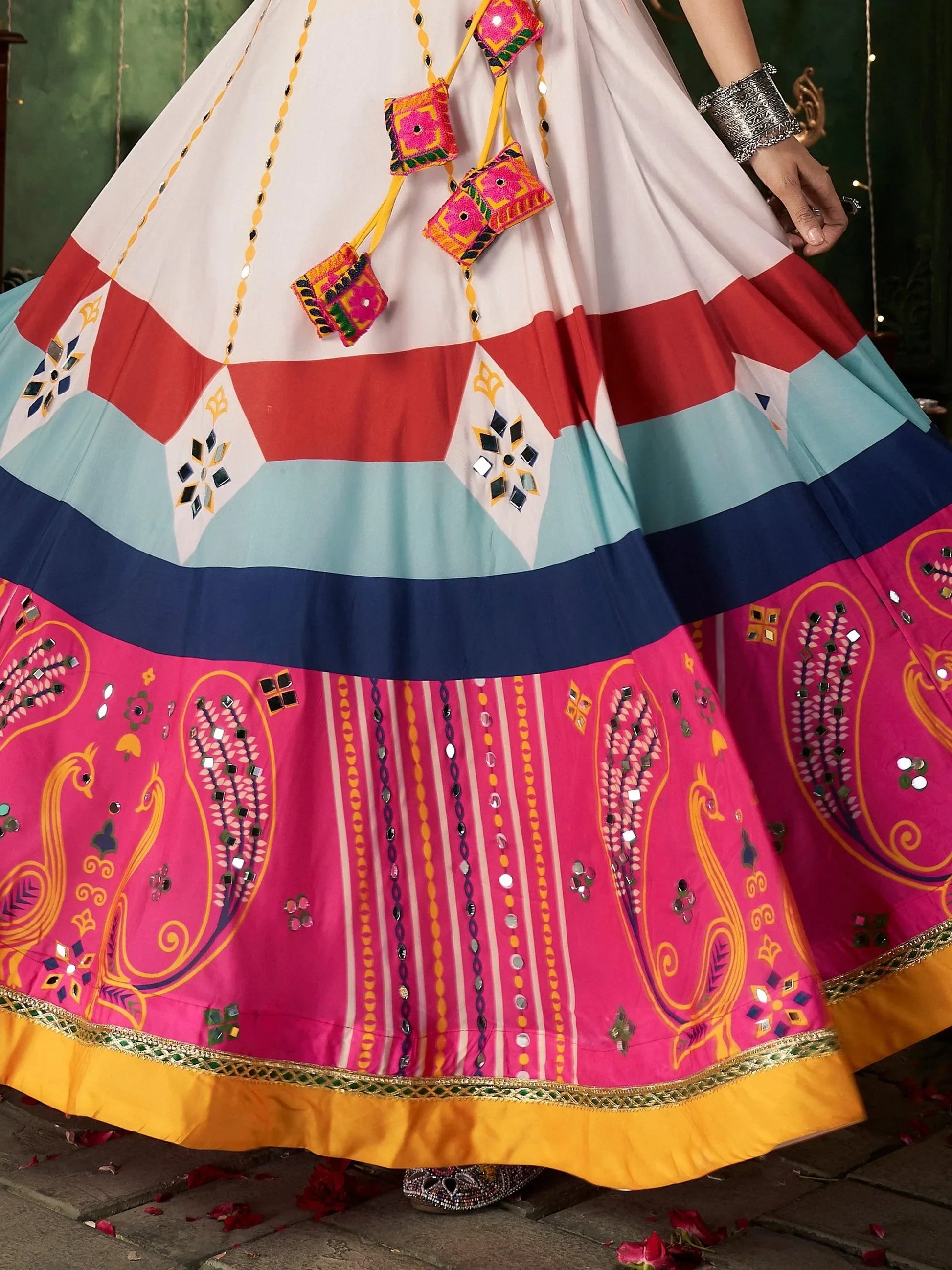 Fantastic White Mirror Work Cotton Navratri Lehenga Choli