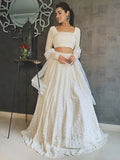 Fantastic White Thread Embroidery Georgette Evening Wear Lehenga Choli