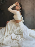 Fantastic White Thread Embroidery Georgette Evening Wear Lehenga Choli