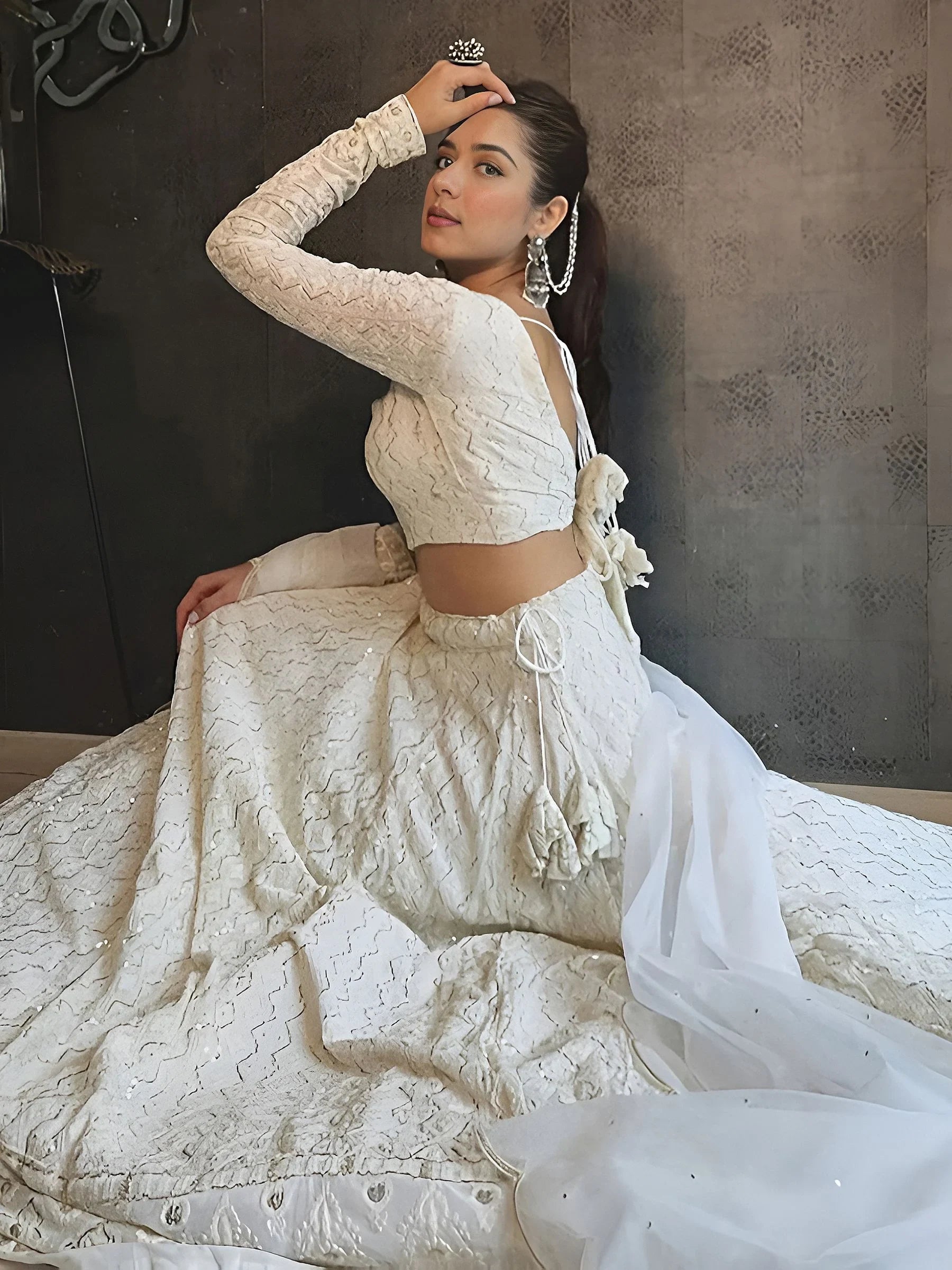 Fantastic White Thread Embroidery Georgette Evening Wear Lehenga Choli