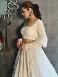 Fantastic White Thread Embroidery Georgette Evening Wear Lehenga Choli