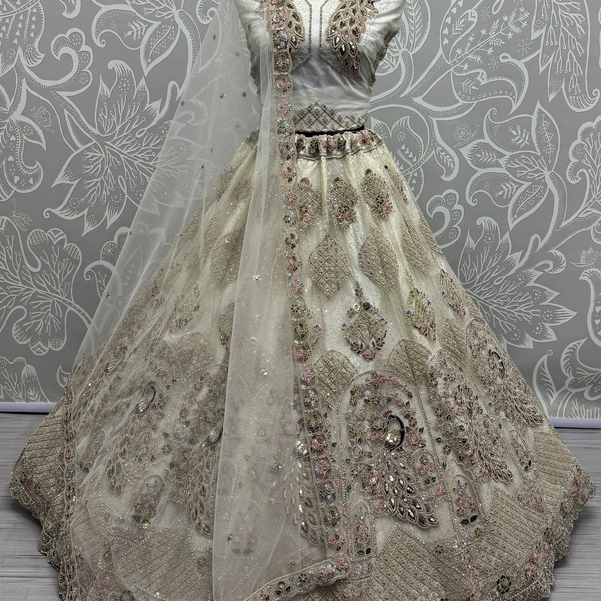 Fantastic White Thread Work Net Bridesmaid Lehenga Choli With Dupatta - Zeel Clothing