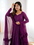 Fantastic Wine Lucknowi Work Georgette Wedding Wear Anarkali Suit - Zeel Clothing