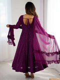 Fantastic Wine Lucknowi Work Georgette Wedding Wear Anarkali Suit - Zeel Clothing