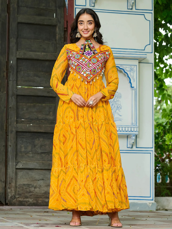 Fantastic Yellow Kutchi Patch Work Georgette Festive Special Gown - Zeel Clothing