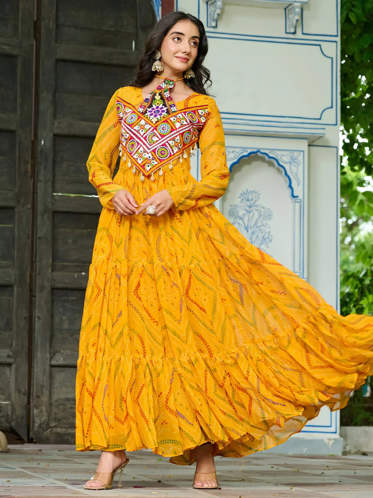 Fantastic Yellow Kutchi Patch Work Georgette Festive Special Gown - Zeel Clothing