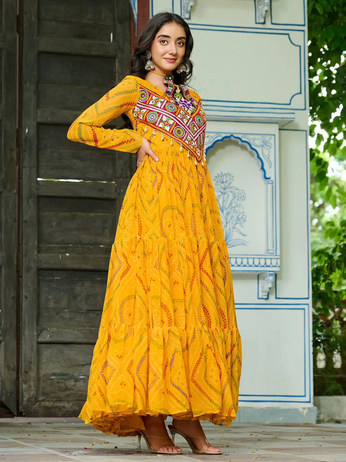Fantastic Yellow Kutchi Patch Work Georgette Festive Special Gown - Zeel Clothing