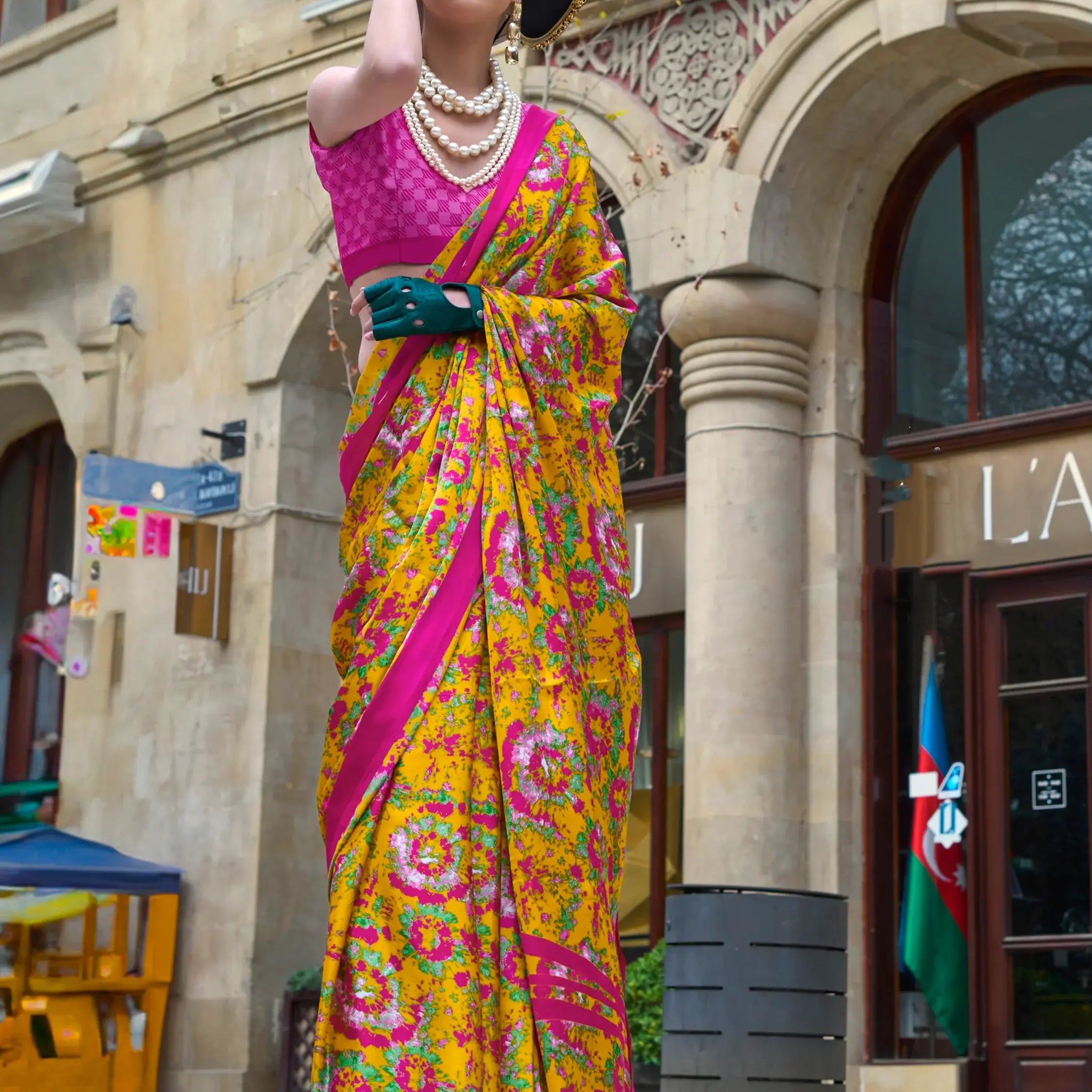 Fantastic Yellow Printed Satin Casual Wear Saree With Blouse - Zeel Clothing