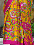 Fantastic Yellow Printed Satin Casual Wear Saree With Blouse - Zeel Clothing