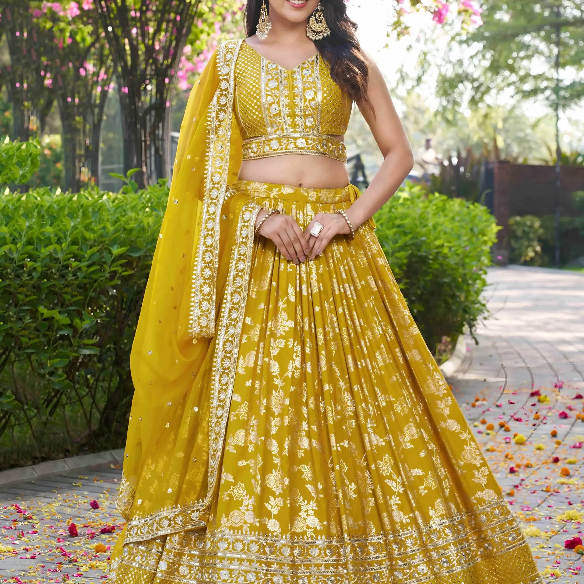 Fantastic Yellow Thread Embroidery Sangeet Wear Lehenga Choli - Zeel Clothing