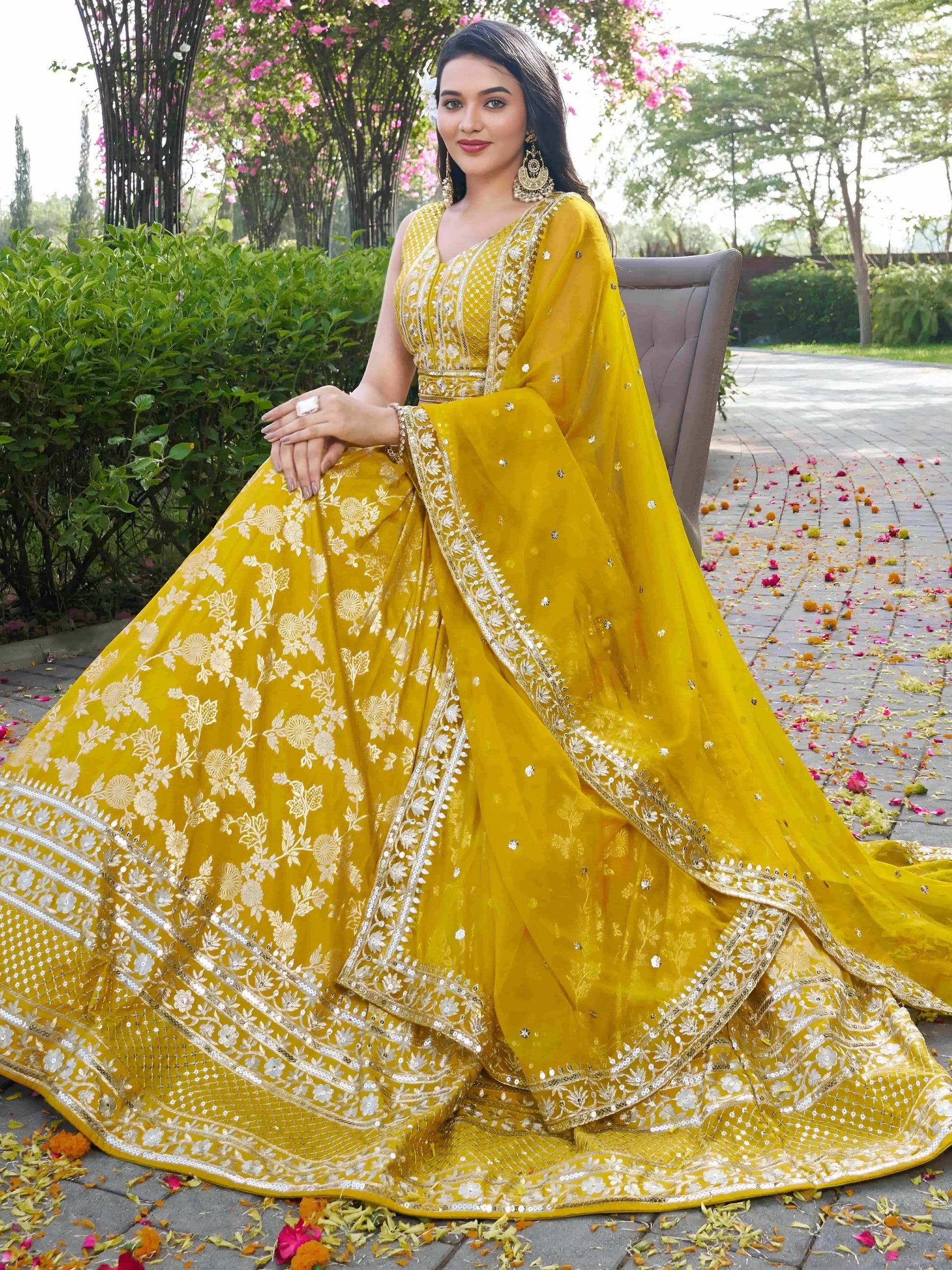 Fantastic Yellow Thread Embroidery Sangeet Wear Lehenga Choli - Zeel Clothing