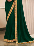 Fantastical Dark Green Embroidered Border Vichitra Silk Wear Saree - Zeel Clothing