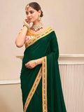 Fantastical Dark Green Embroidered Border Vichitra Silk Wear Saree - Zeel Clothing
