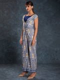 Fantastical Navy Blue Printed Linen Party Wear Jumpsuit - Zeel Clothing