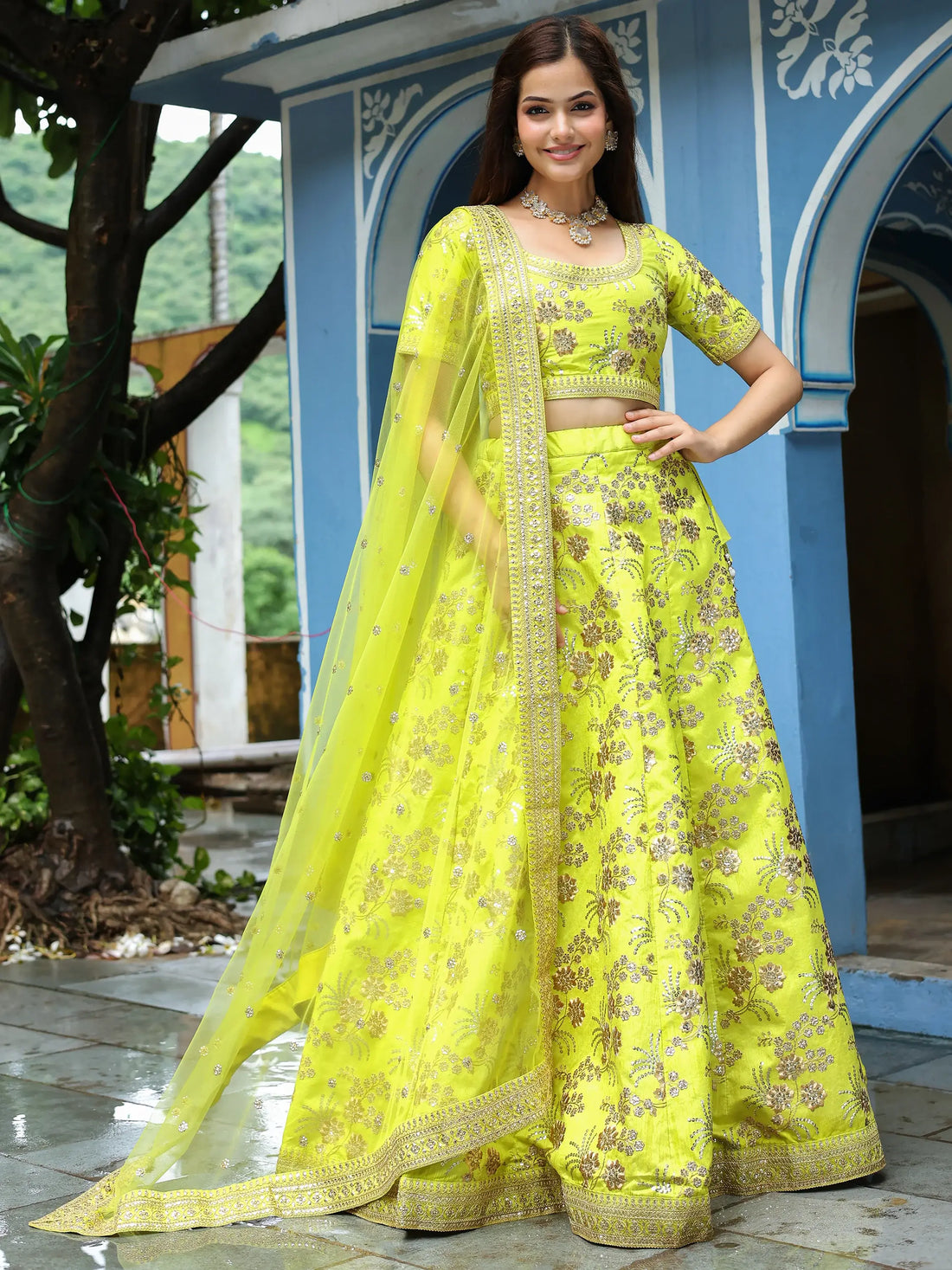 Fantastical Neon Embroidery Silk Lehenga Choli With Dupatta - Zeel Clothing