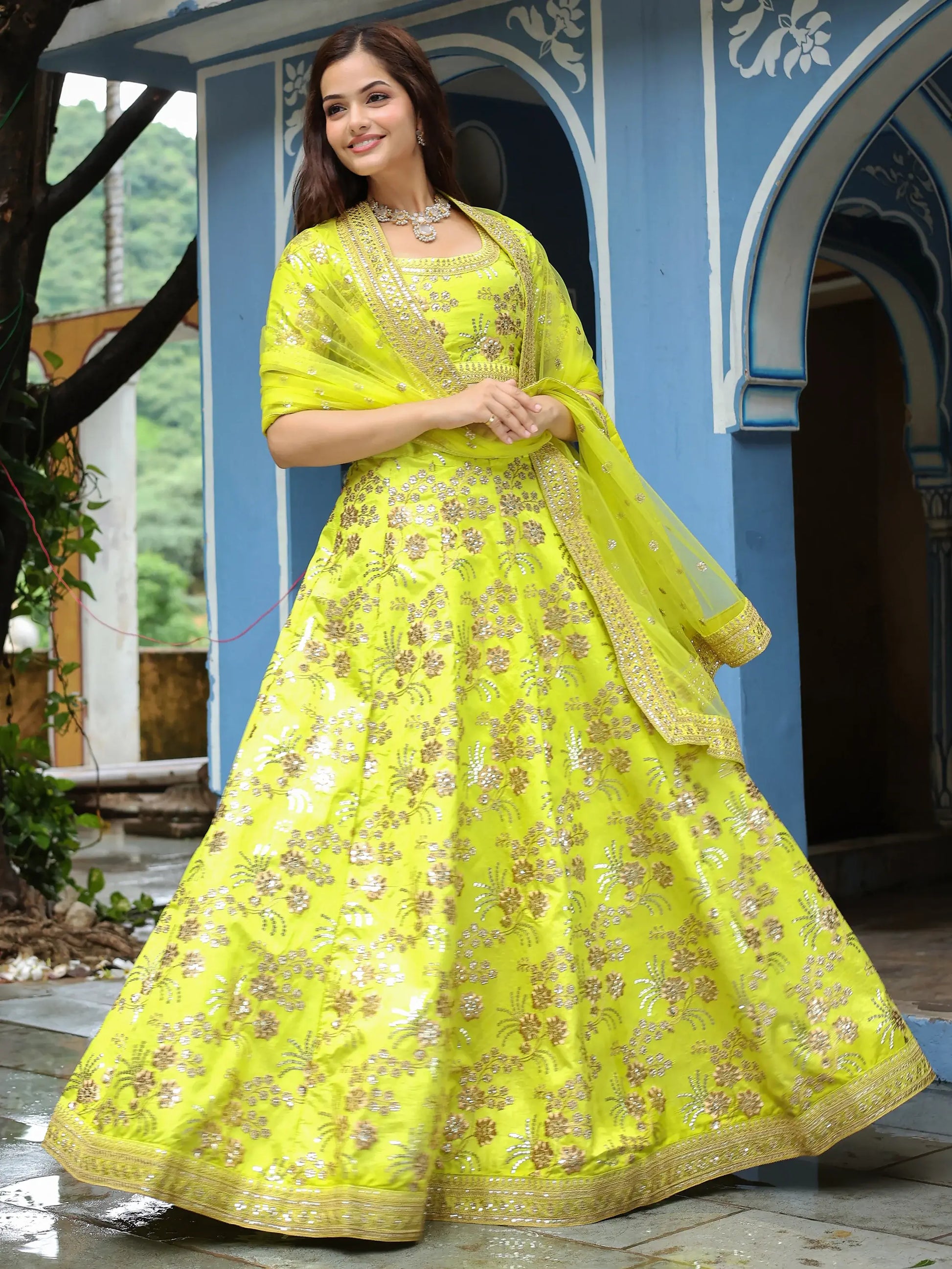 Fantastical Neon Embroidery Silk Lehenga Choli With Dupatta - Zeel Clothing