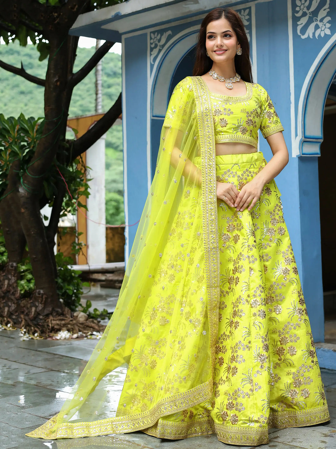 Fantastical Neon Embroidery Silk Lehenga Choli With Dupatta - Zeel Clothing