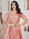 Fantastical Peach Zari Work Jacquard Bridesmaid Lehenga Choli - Zeel Clothing