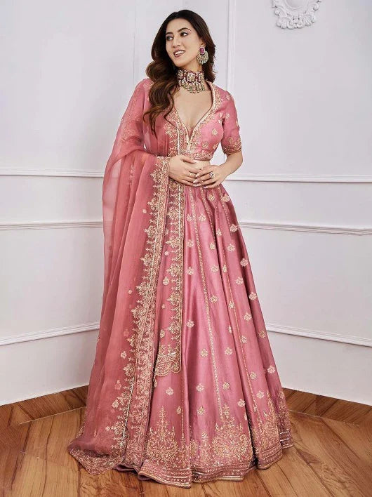 Fantastical Pink Sequins Art Silk Wedding Wear Lehenga Choli - Zeel Clothing