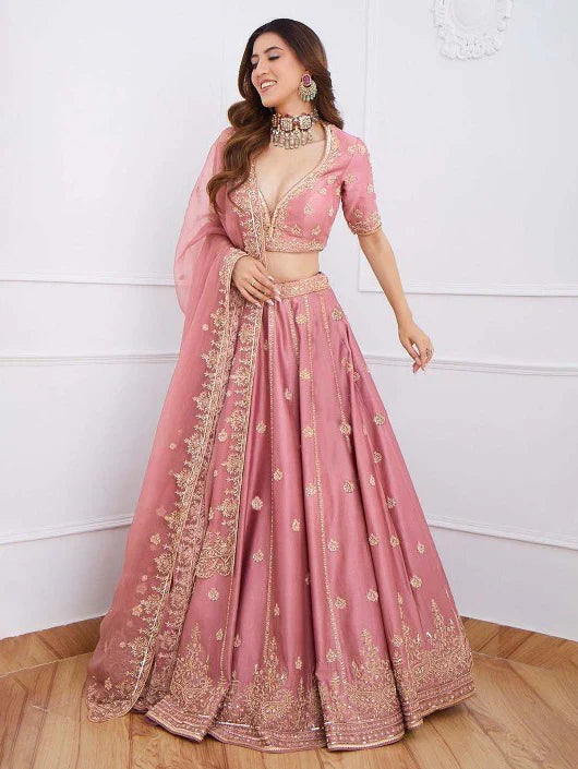 Fantastical Pink Sequins Art Silk Wedding Wear Lehenga Choli - Zeel Clothing