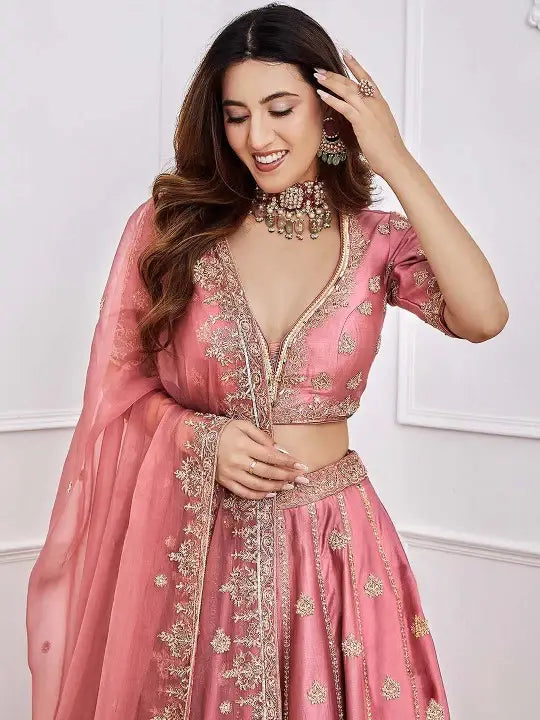 Fantastical Pink Sequins Art Silk Wedding Wear Lehenga Choli - Zeel Clothing