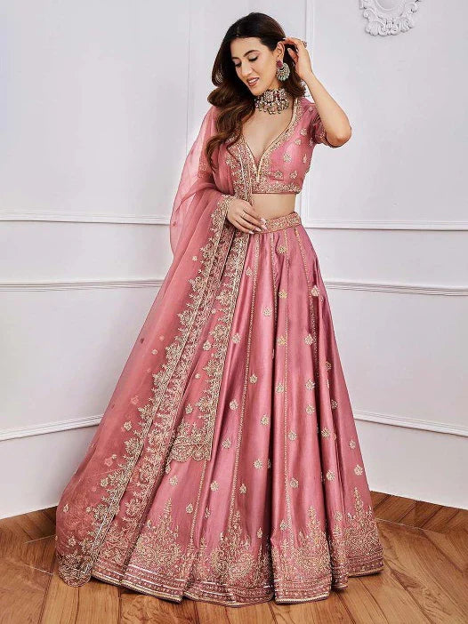 Fantastical Pink Sequins Art Silk Wedding Wear Lehenga Choli - Zeel Clothing