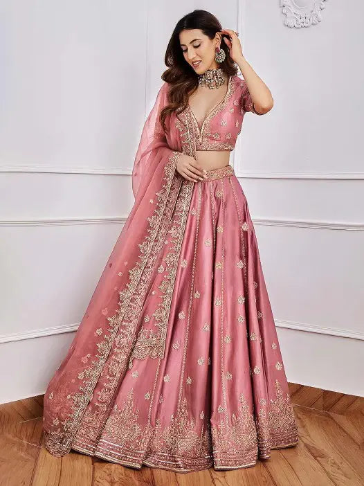 Fantastical Pink Sequins Art Silk Wedding Wear Lehenga Choli - Zeel Clothing
