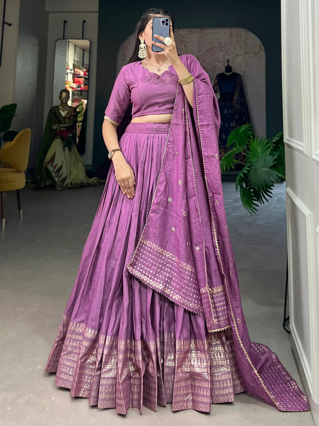 Fantastical Purple Zari Weaving Chanderi Navratri Wear Lehenga Choli - Zeel Clothing
