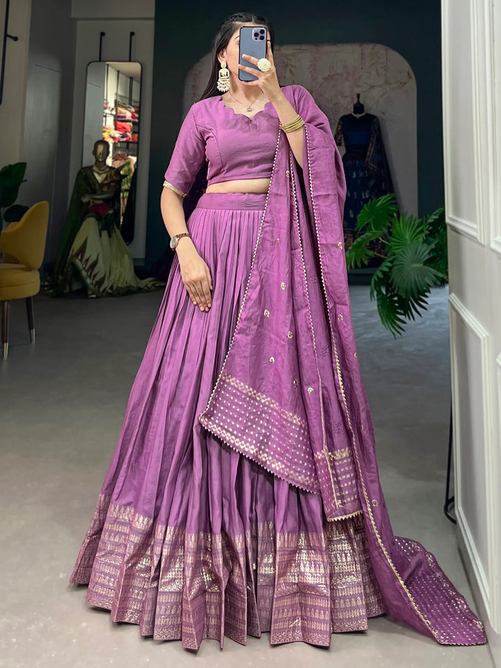 Fantastical Purple Zari Weaving Chanderi Navratri Wear Lehenga Choli - Zeel Clothing