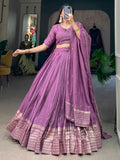 Fantastical Purple Zari Weaving Chanderi Navratri Wear Lehenga Choli - Zeel Clothing