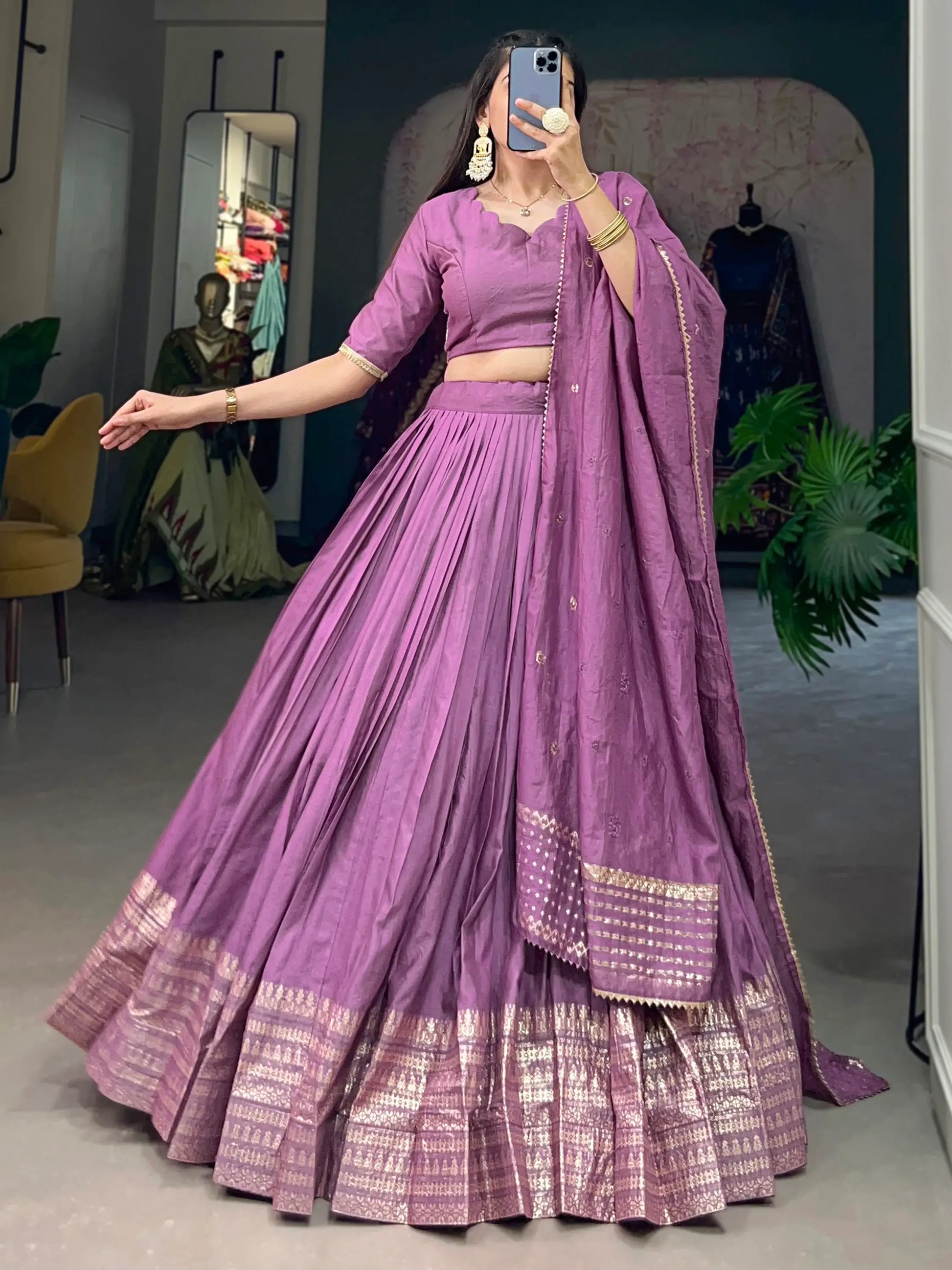 Fantastical Purple Zari Weaving Chanderi Navratri Wear Lehenga Choli - Zeel Clothing