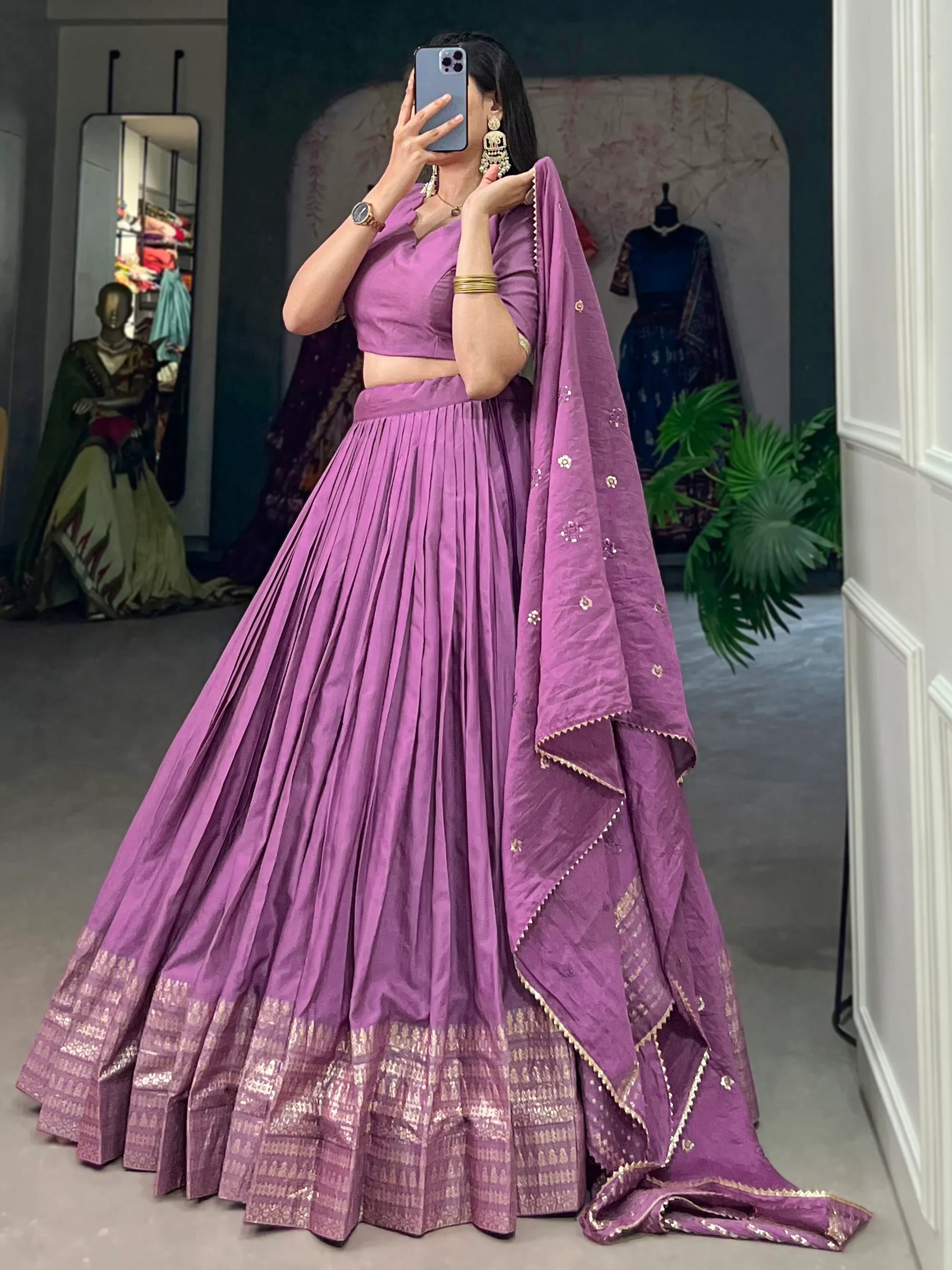 Fantastical Purple Zari Weaving Chanderi Navratri Wear Lehenga Choli - Zeel Clothing