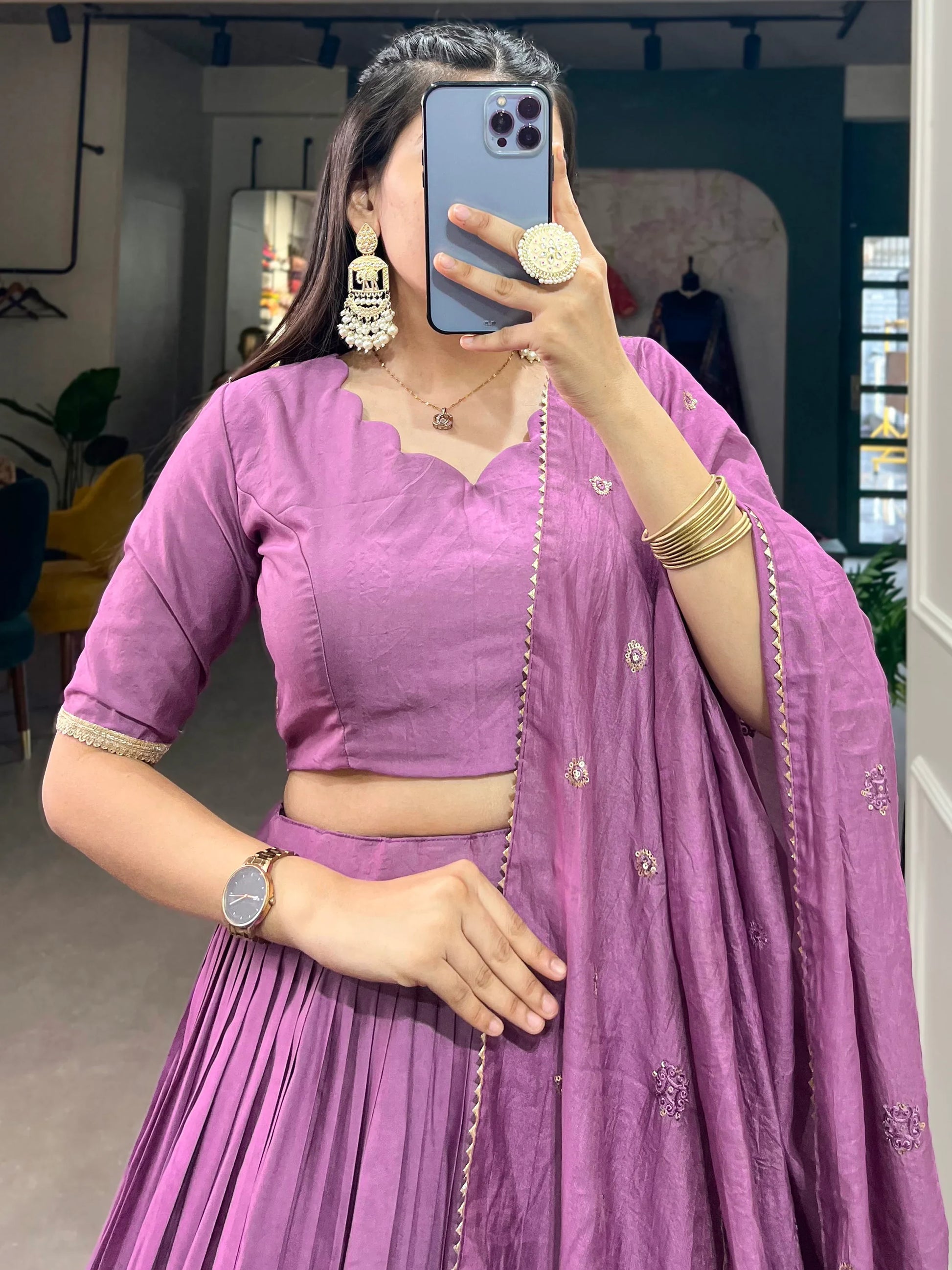 Fantastical Purple Zari Weaving Chanderi Navratri Wear Lehenga Choli - Zeel Clothing
